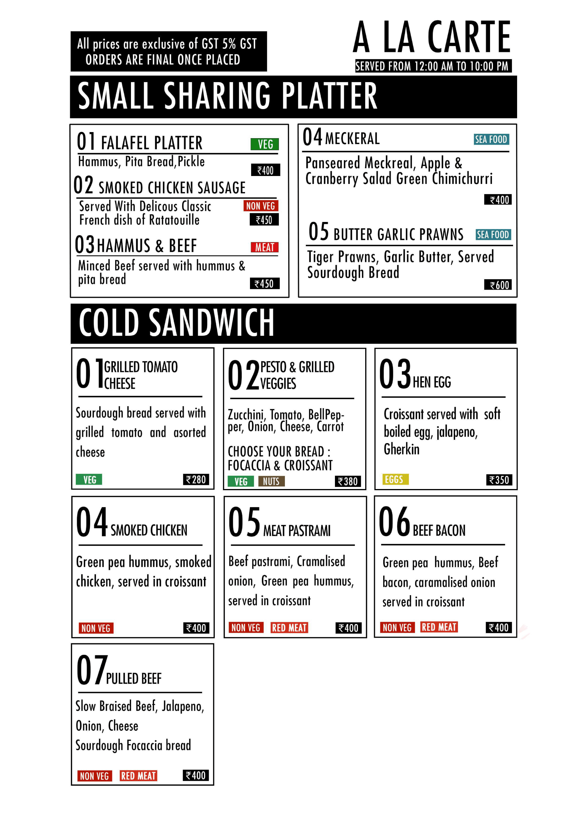 Cold Sandwiches & Small Sharing Platters